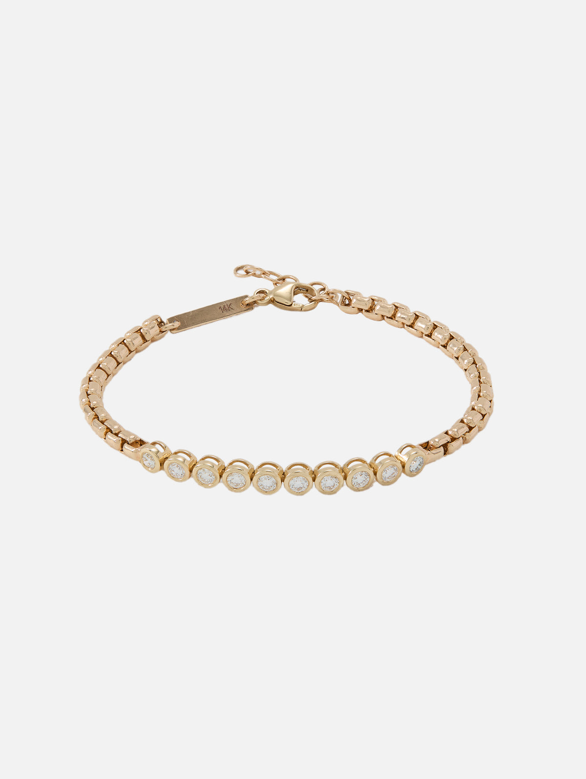 Diamond Bezel Tennis Segment Large Box Chain Bracelet,ZOE CHICCO,YELLOW GOLD,Image 1