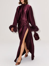 Satin Asymmetric Skirt,LAPOINTE,MULBERRY,Image 3