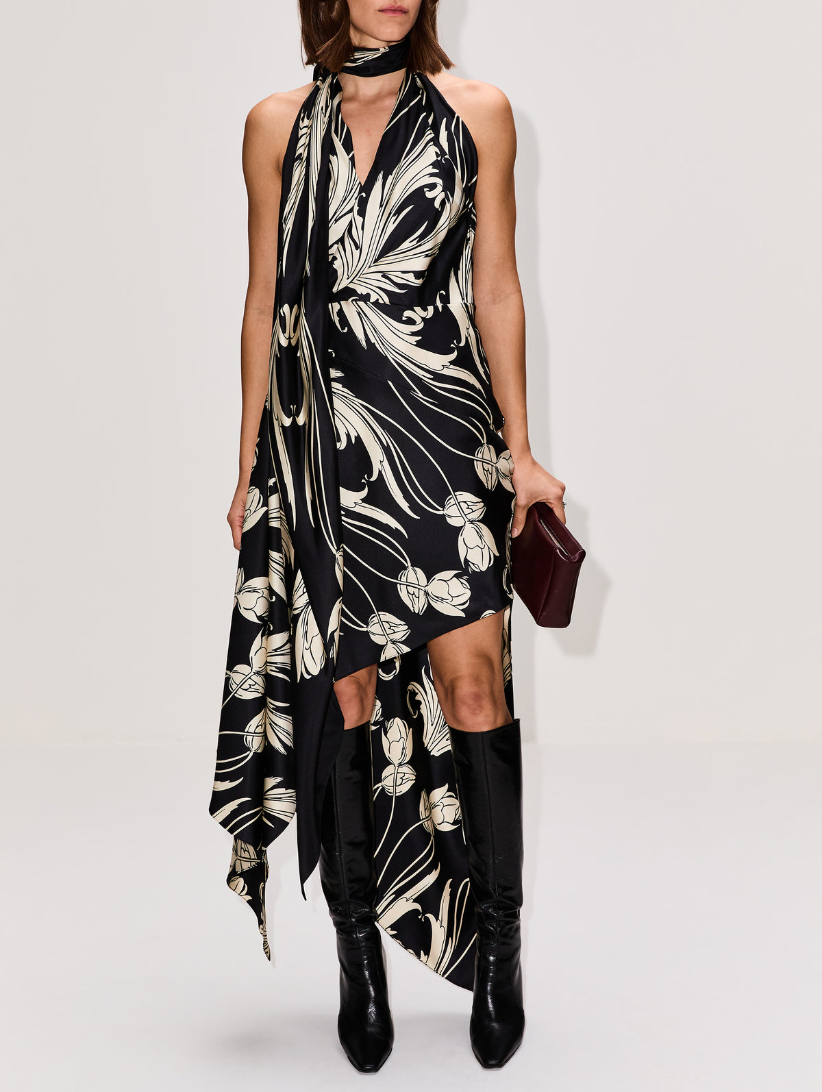 V Neck Printed Shirt Dress,MONSE,BLACK,Image 2
