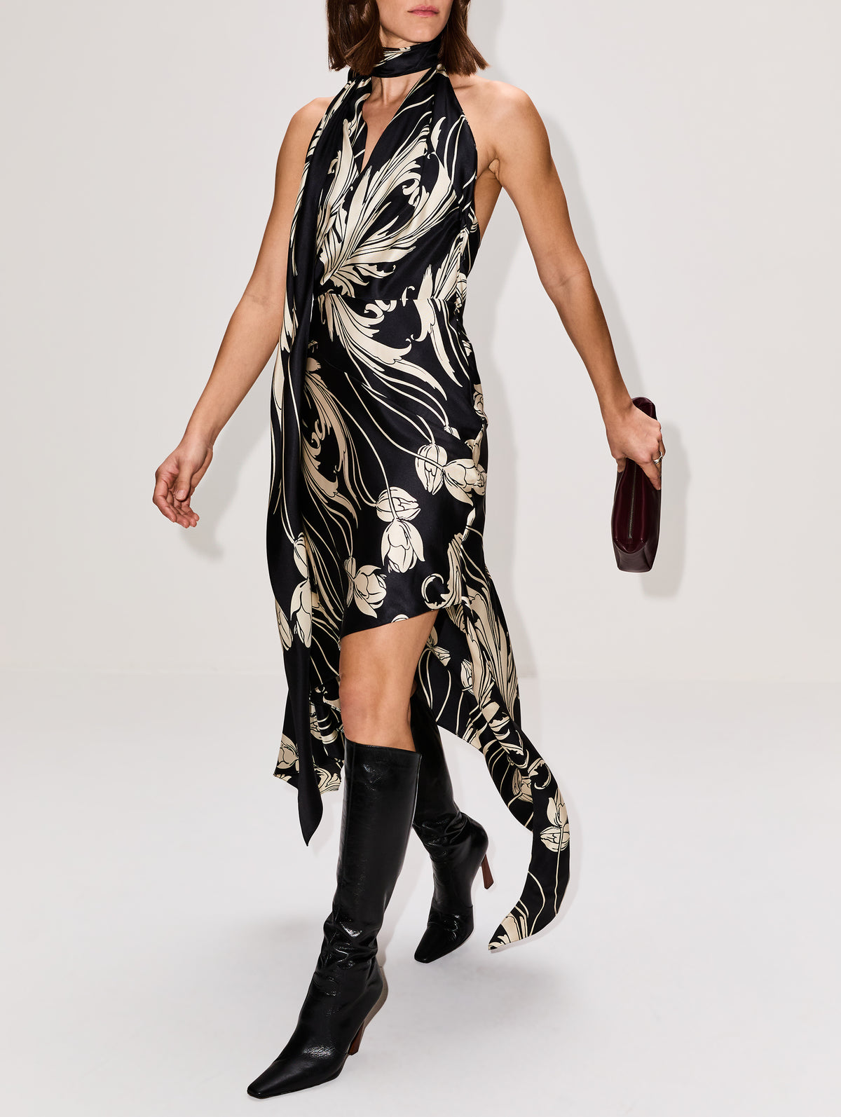 V Neck Printed Shirt Dress,MONSE,BLACK,Image 3