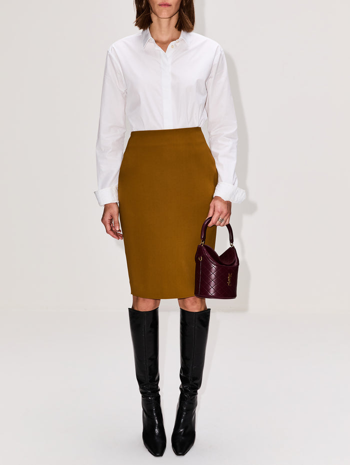 Satin Pencil Skirt,SAINT LAURENT,KAKI DORE,Image 1