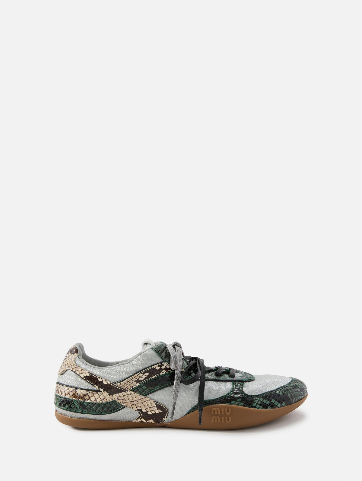 Snake Print Sneaker,MIU MIU,CLOUDY GRAY/FIR GREEN,Image 1