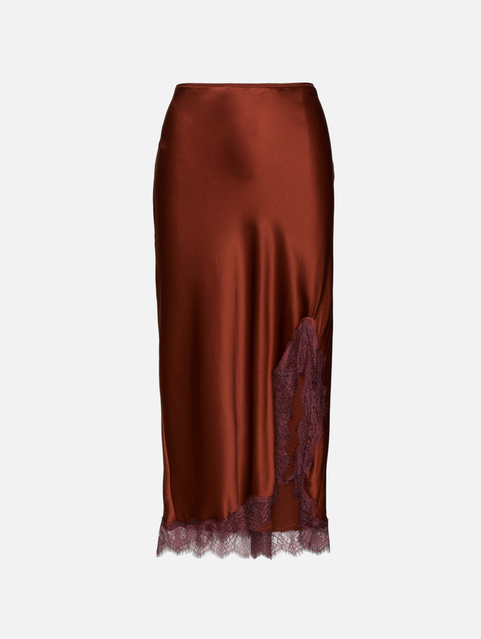 Lace Slip Skirt,LA LIGNE,RUST BURGUNDY,Image 1