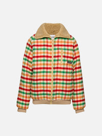 Check Zip Up Jacket,MIU MIU,RED/GREEN/SOY GREEN,Image 1