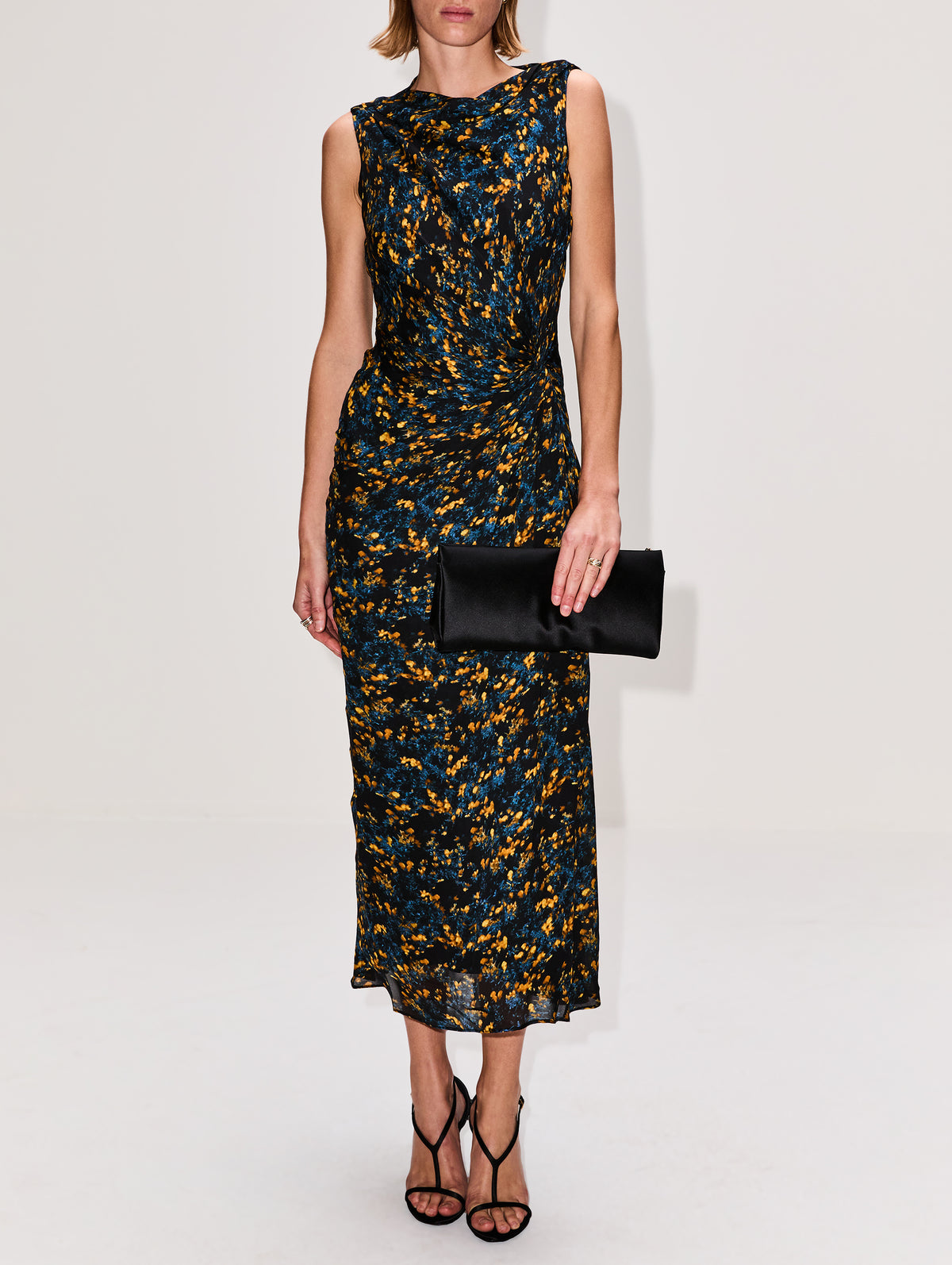 Printed Draped Dress,LA LIGNE,YELLOW MULTI,Image 2