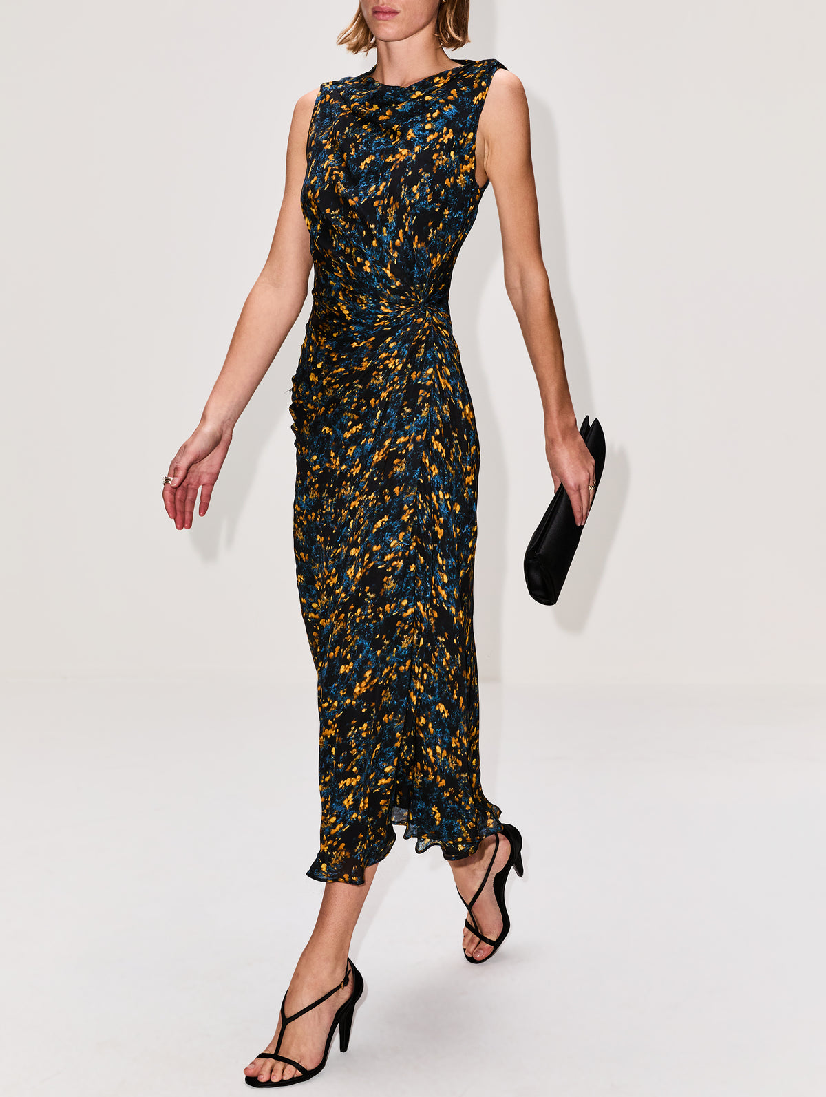 Printed Draped Dress,LA LIGNE,YELLOW MULTI,Image 3