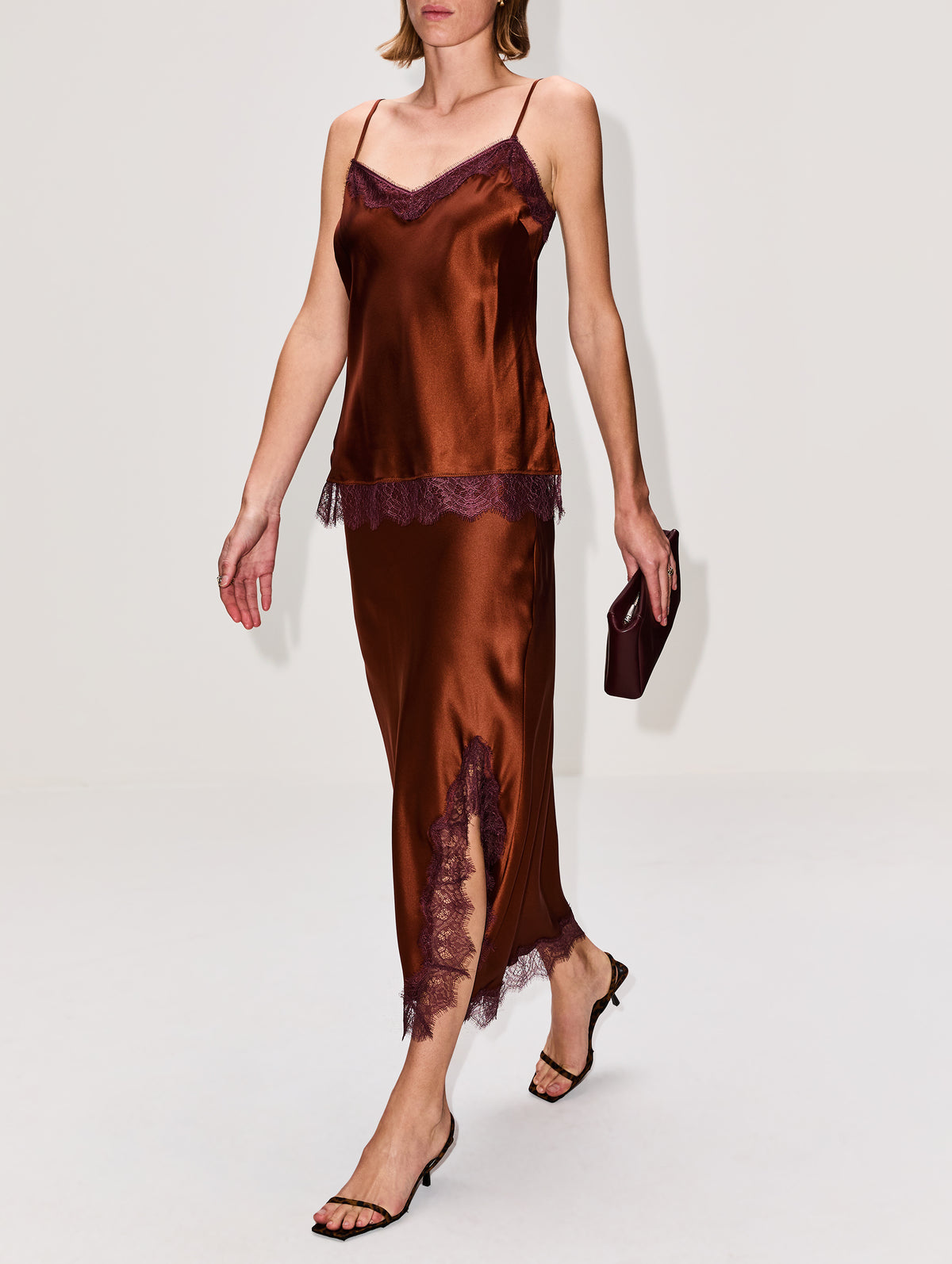 Lace Slip Skirt,LA LIGNE,RUST BURGUNDY,Image 3