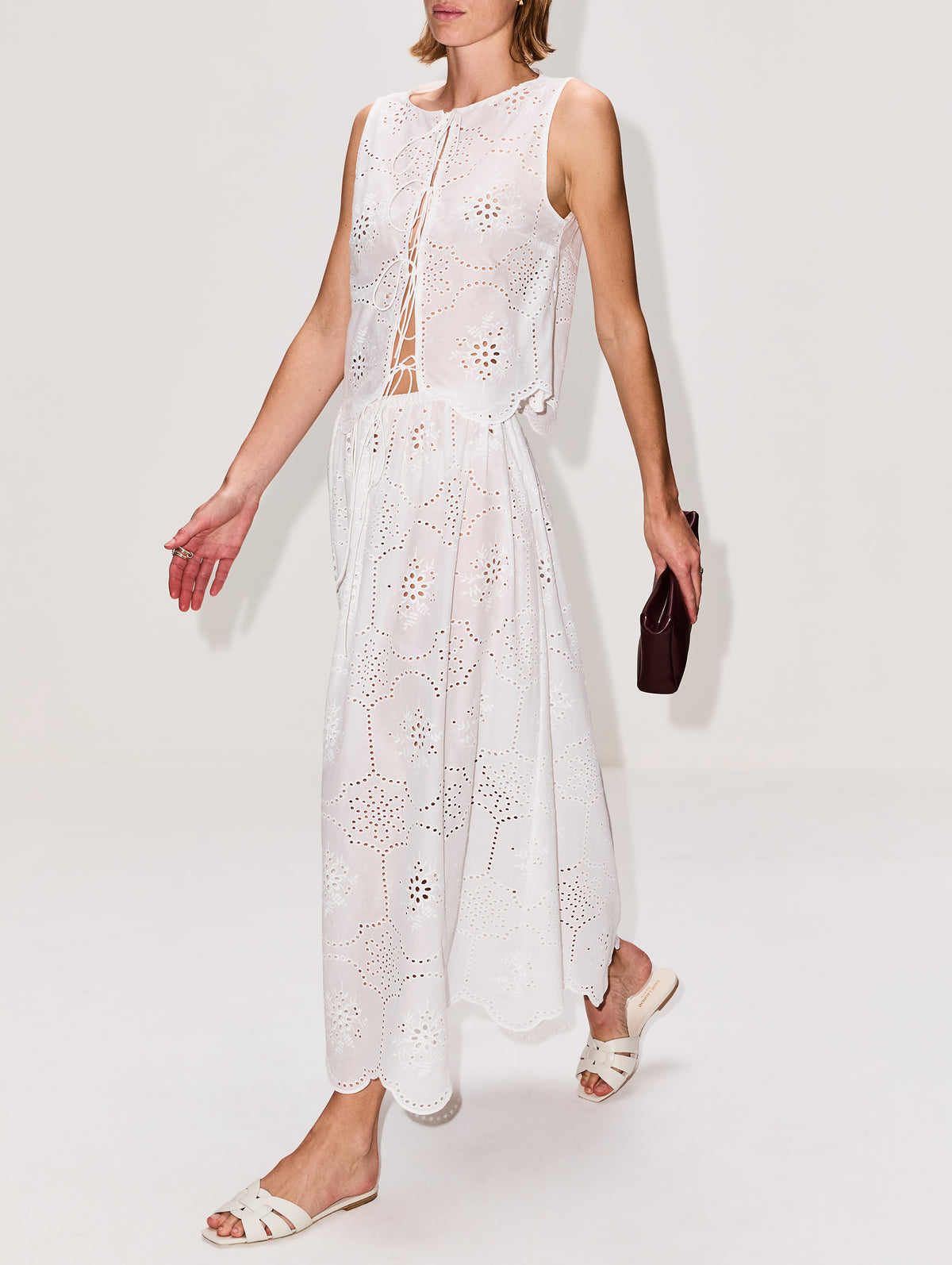 Broderie Midi Skirt,MATTEAU,WHITE,Image 3