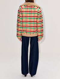 Check Zip Up Jacket,MIU MIU,RED/GREEN/SOY GREEN,Image 3
