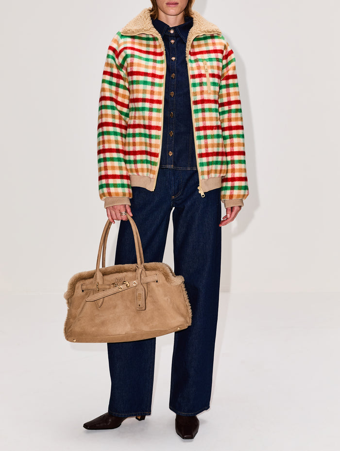 Check Zip Up Jacket,MIU MIU,RED/GREEN/SOY GREEN,Image 1