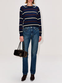 Striped Raglan Tee,SPRWMN,NAVY/BROWN,Image 2