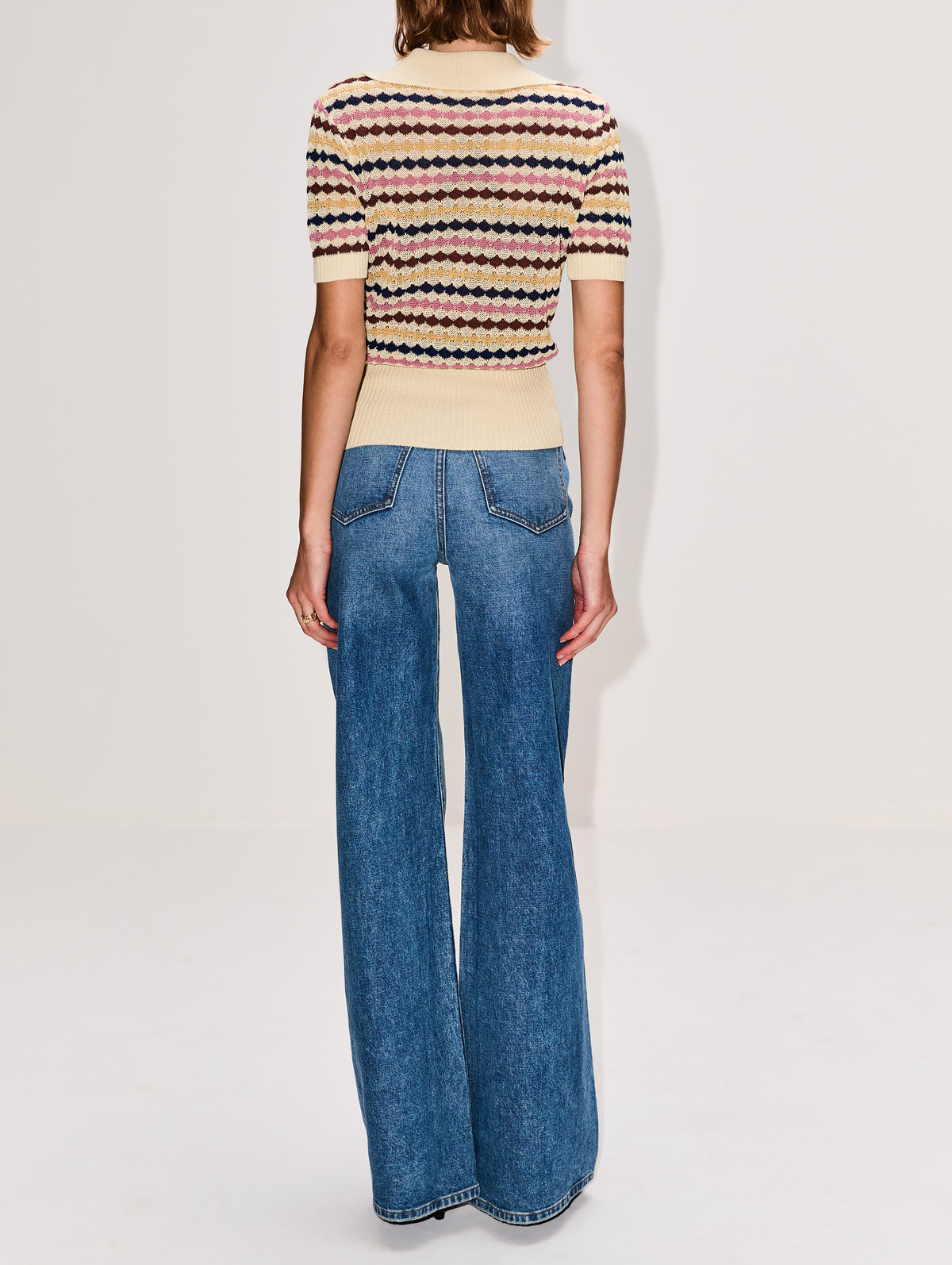 Awaken Scallop Knit Polo Top,ZIMMERMANN,STRIPE MULTI,Image 3