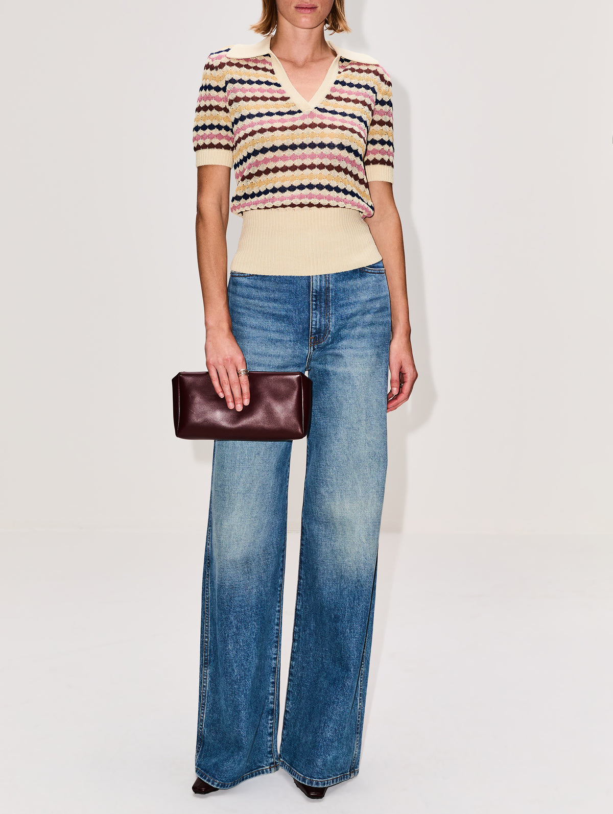 Awaken Scallop Knit Polo Top,ZIMMERMANN,STRIPE MULTI,Image 2