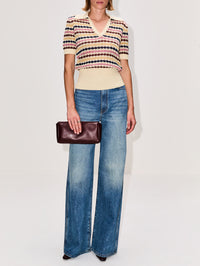 Awaken Scallop Knit Polo Top,ZIMMERMANN,STRIPE MULTI,Image 2