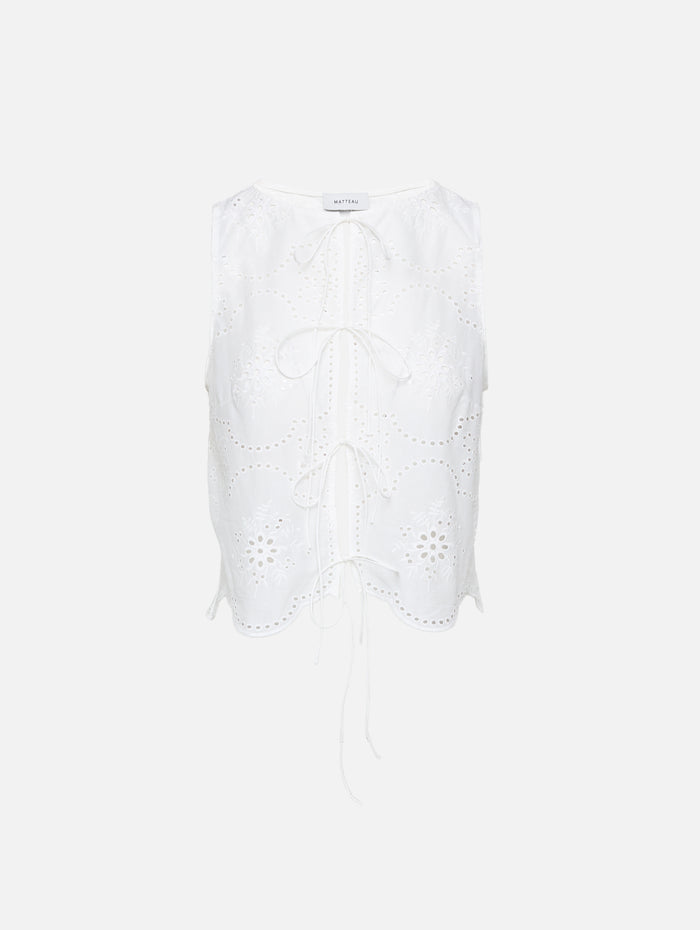 Broderie Tie Blouse,MATTEAU,WHITE,Image 1