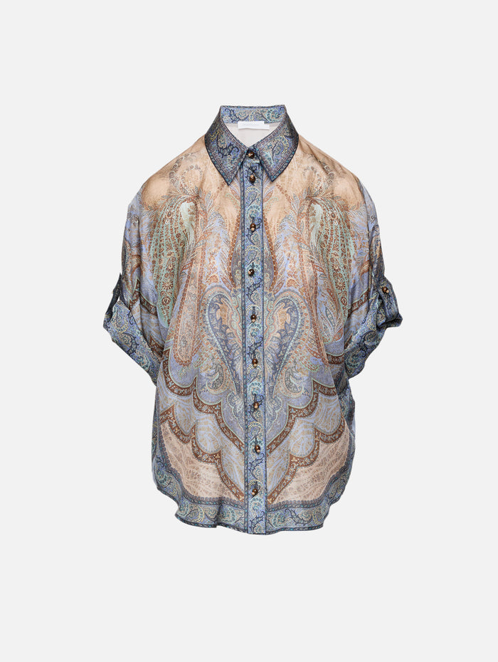 Wanderlust Short Sleeve Shirt,ZIMMERMANN,TAPESTRY BLUE MULTI,Image 1