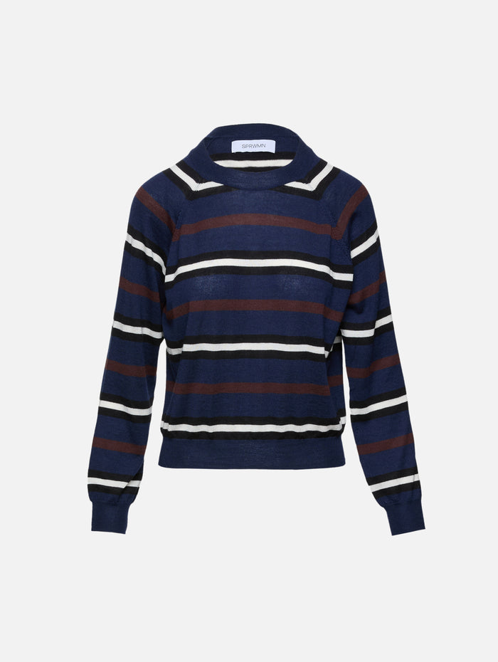 Striped Raglan Tee,SPRWMN,NAVY/BROWN,Image 1
