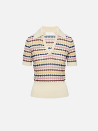Awaken Scallop Knit Polo Top,ZIMMERMANN,STRIPE MULTI,Image 1