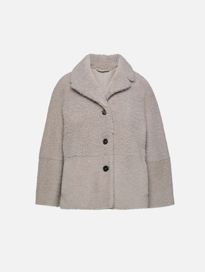 Violante Shearling Coat,MAX MARA,TURTLEDOVE,Image 1