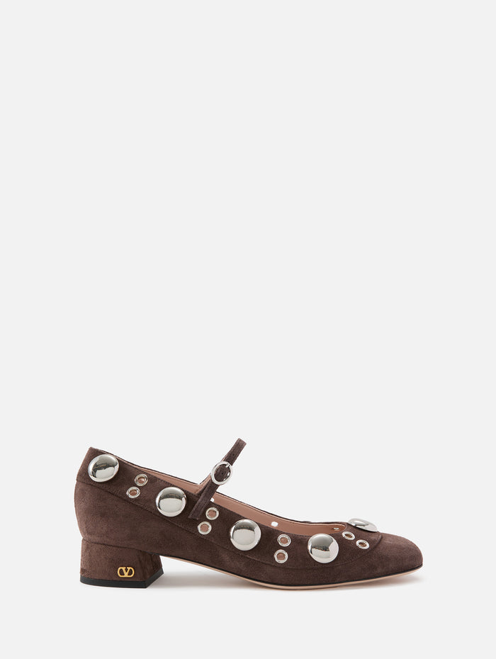 Studded Heeled Mary Jane Pump,VALENTINO GARAVANI,TESTA DI MORO,Image 1