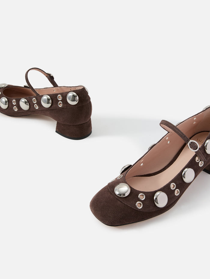 Studded Heeled Mary Jane Pump,VALENTINO GARAVANI,TESTA DI MORO,Image 1