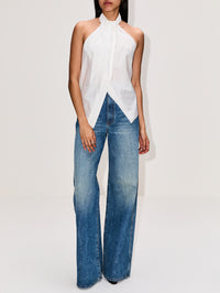 Oxford Halter Tie Back Top,ST AGNI,WHITE,Image 2