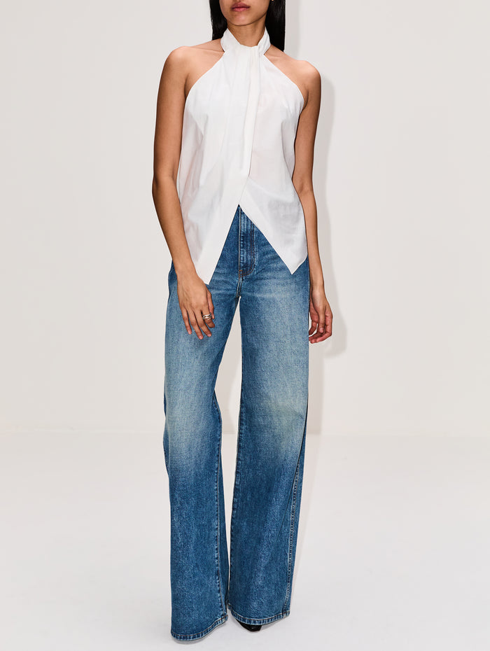 Oxford Halter Tie Back Top,ST AGNI,WHITE,Image 1