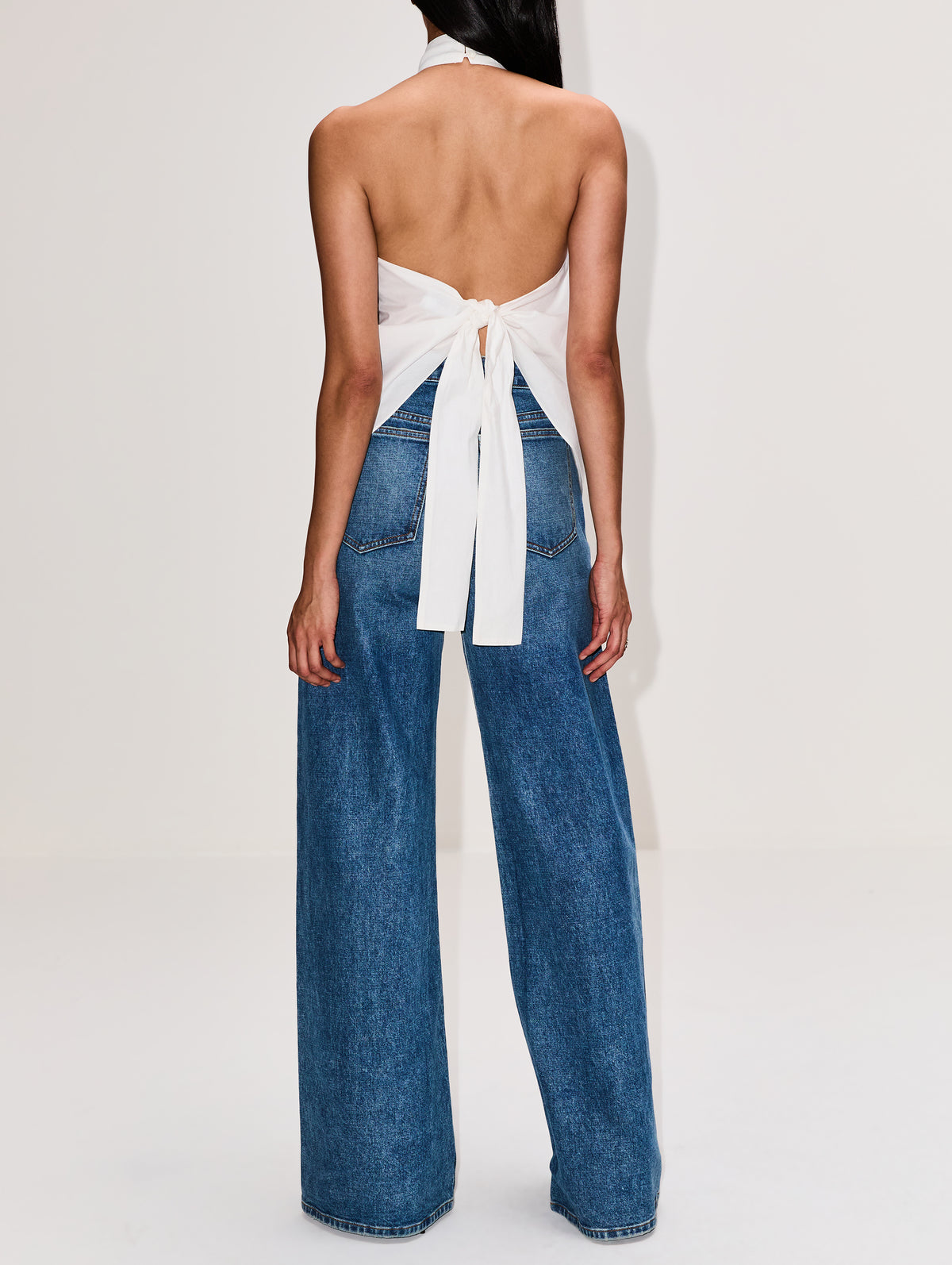 Oxford Halter Tie Back Top,ST AGNI,WHITE,Image 3