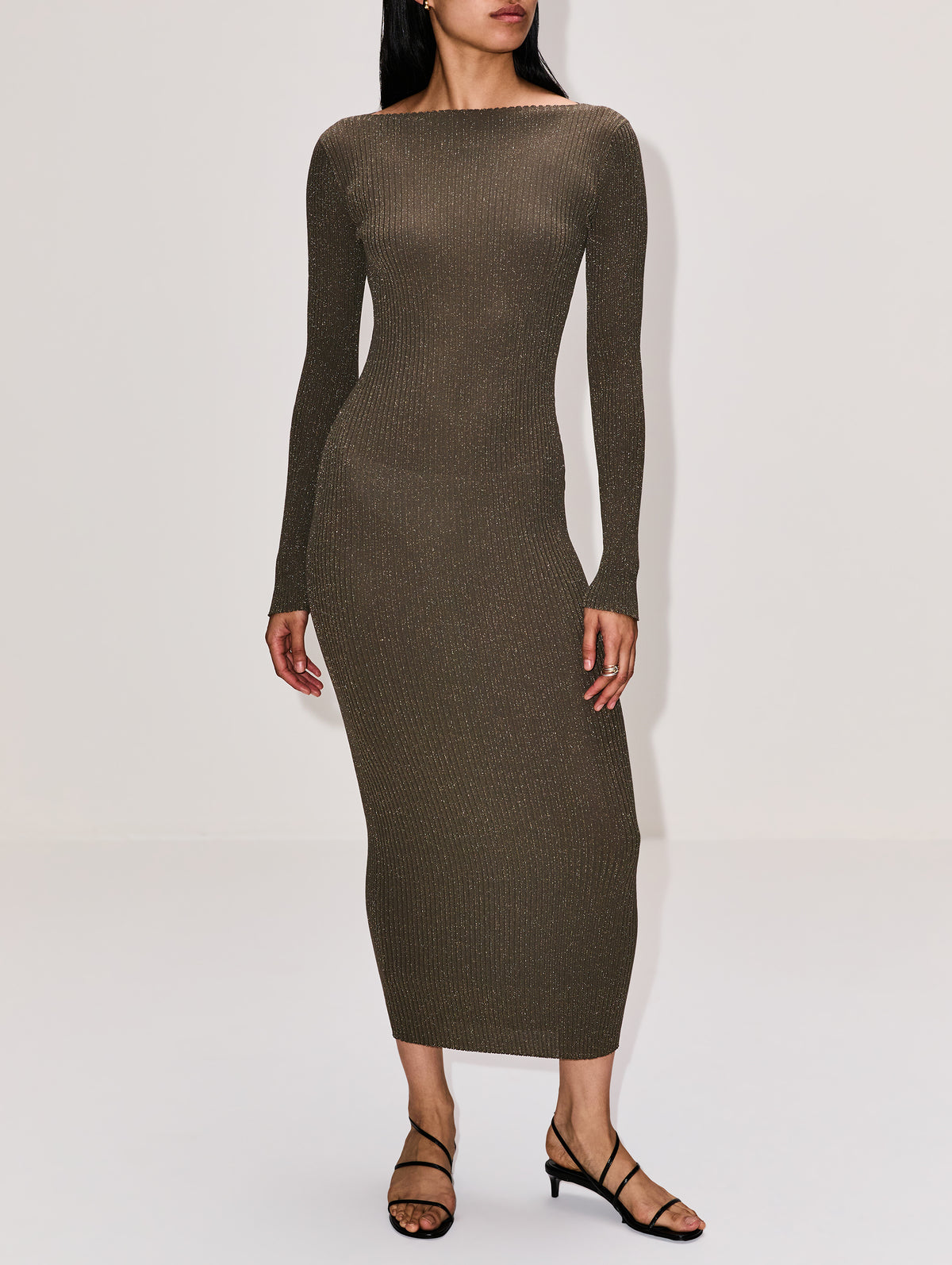 Blake Rib Long Sleeve Maxi Dress,LESET,MOSS,Image 2