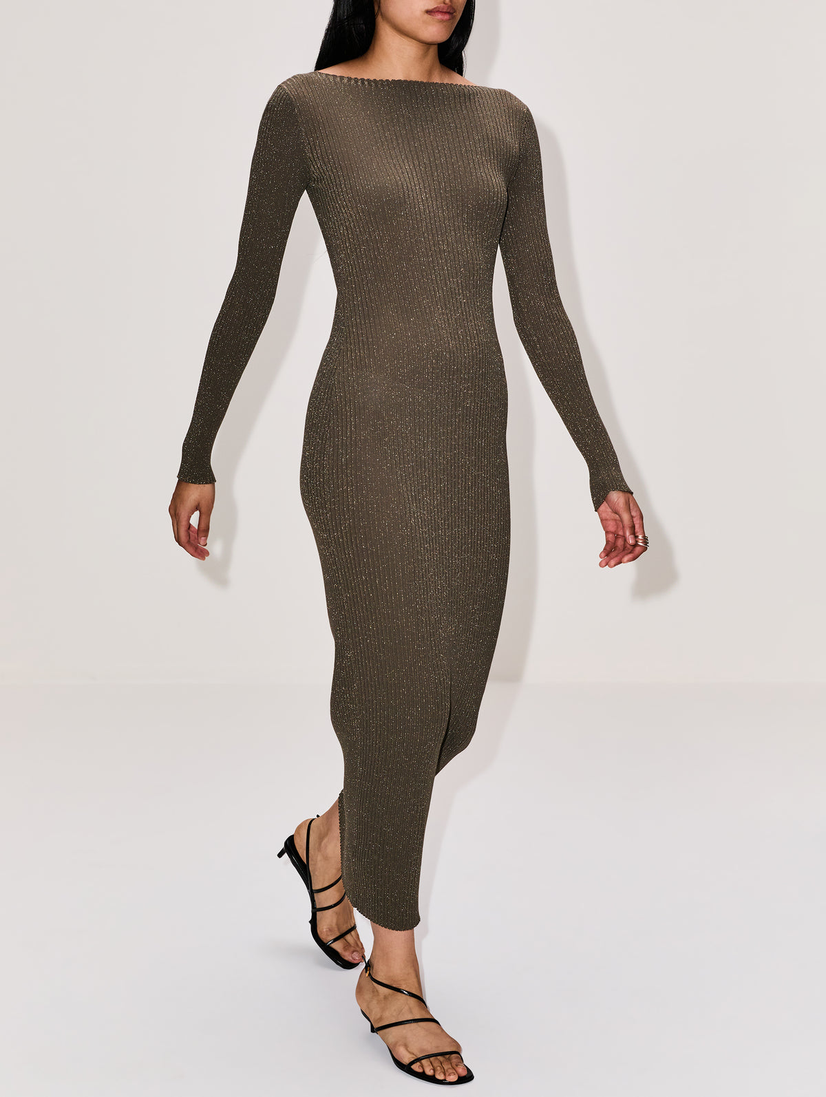 Blake Rib Long Sleeve Maxi Dress,LESET,MOSS,Image 3