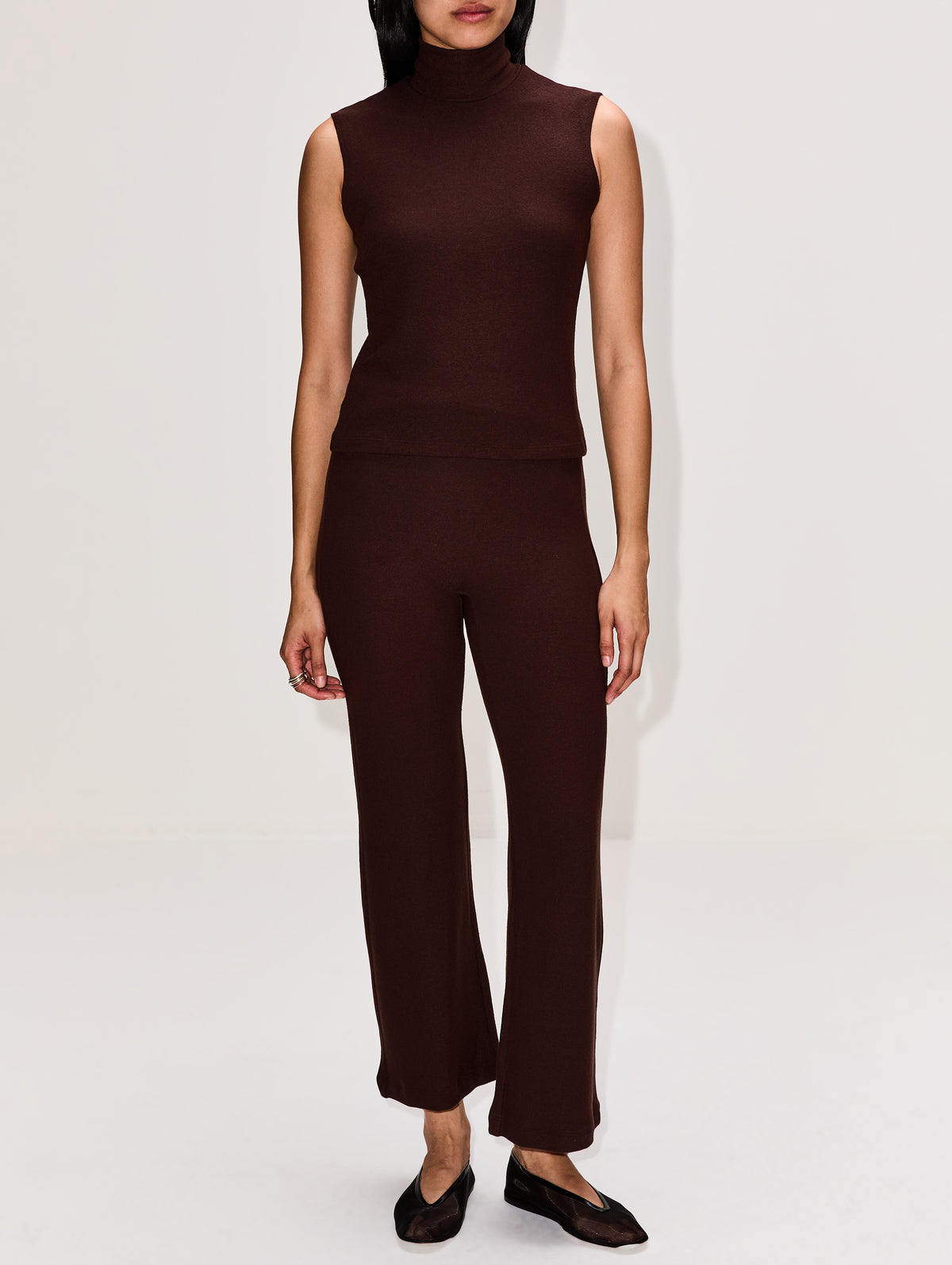 Lauren Turtleneck Tank,LESET,CHOCOLATE,Image 2