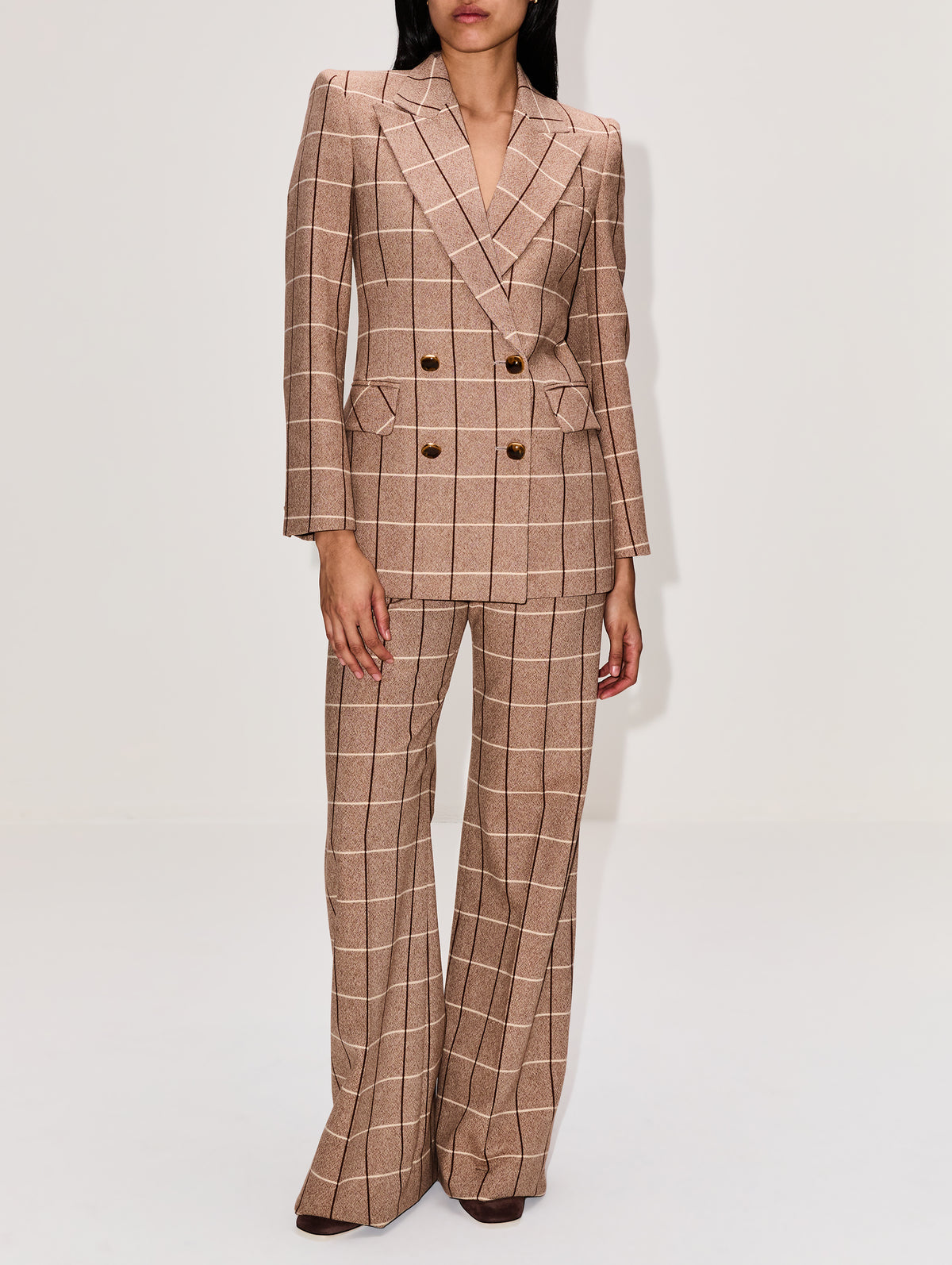 Check Double Breasted Jacket,VALENTINO GARAVANI,BEIGE/MAROON/IVORY,Image 2