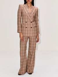 Check Double Breasted Jacket,VALENTINO GARAVANI,BEIGE/MAROON/IVORY,Image 2