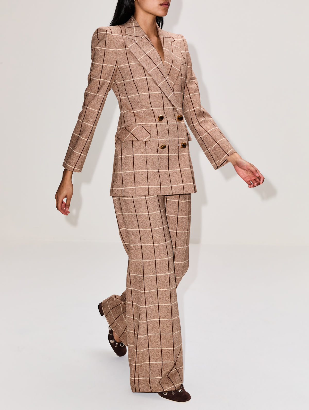 Wide Leg Check Trouser,VALENTINO GARAVANI,BEIGE/MAROON/IVORY,Image 3
