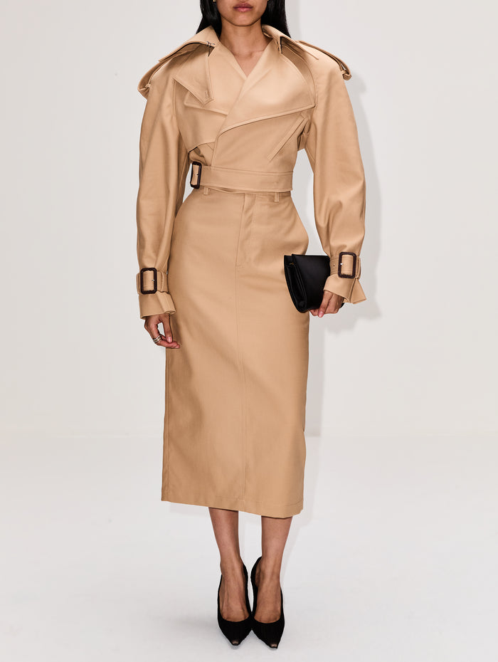 Drill Midi Skirt,WARDROBE.NYC,KHAKI,Image 1