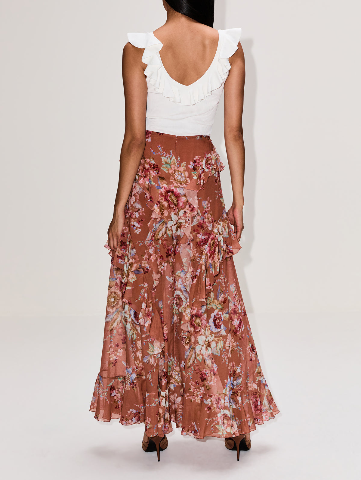 Awaken Ruffle Skirt,ZIMMERMANN,CINNAMON FLORAL,Image 4