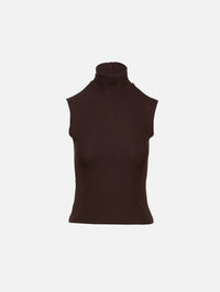 Lauren Turtleneck Tank,LESET,CHOCOLATE,Image 1