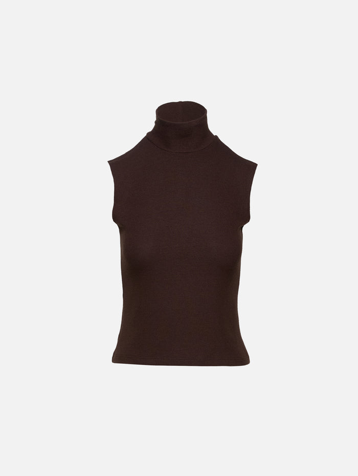 Lauren Turtleneck Tank,LESET,CHOCOLATE,Image 1