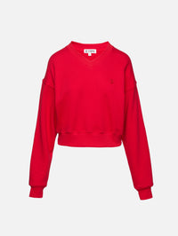 Cropped V Neck Sweatshirt,ÉTERNE,ROUGE,Image 1