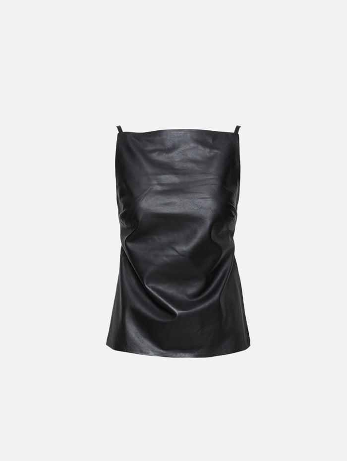 Leather Square Neck Top,ST AGNI,BLACK,Image 1