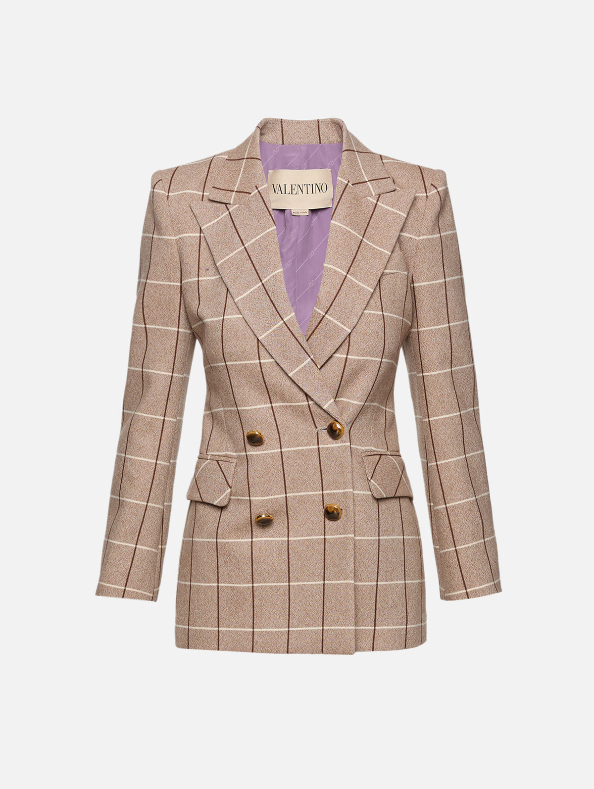 Check Double Breasted Jacket,VALENTINO GARAVANI,BEIGE/MAROON/IVORY,Image 1