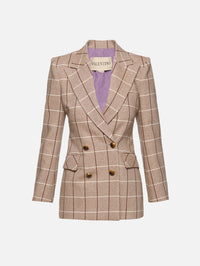 Check Double Breasted Jacket,VALENTINO GARAVANI,BEIGE/MAROON/IVORY,Image 1