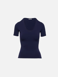 Lea Babyskin Scoop Neck Top,FFORME,PRUSSIAN BLUE,Image 1