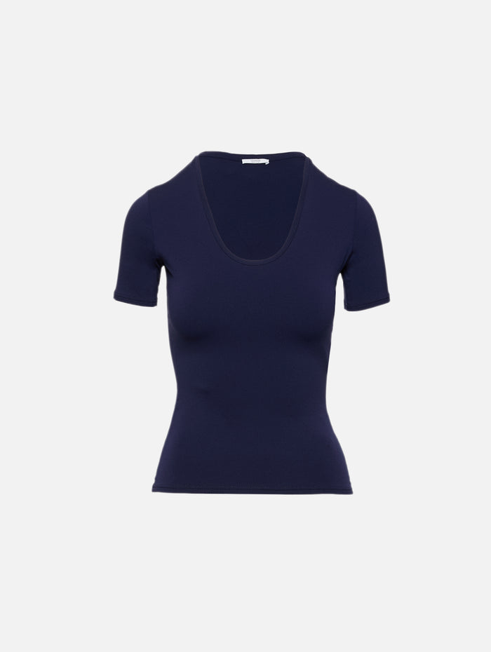Lea Babyskin Scoop Neck Top,FFORME,PRUSSIAN BLUE,Image 1