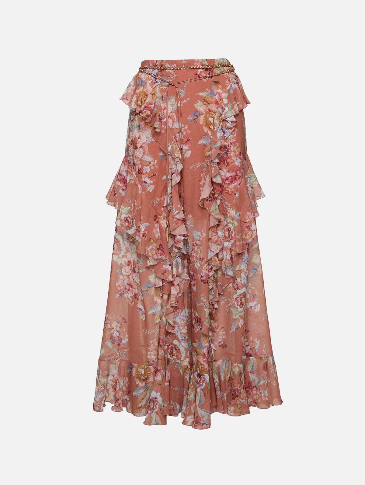 Awaken Ruffle Skirt,ZIMMERMANN,CINNAMON FLORAL,Image 1