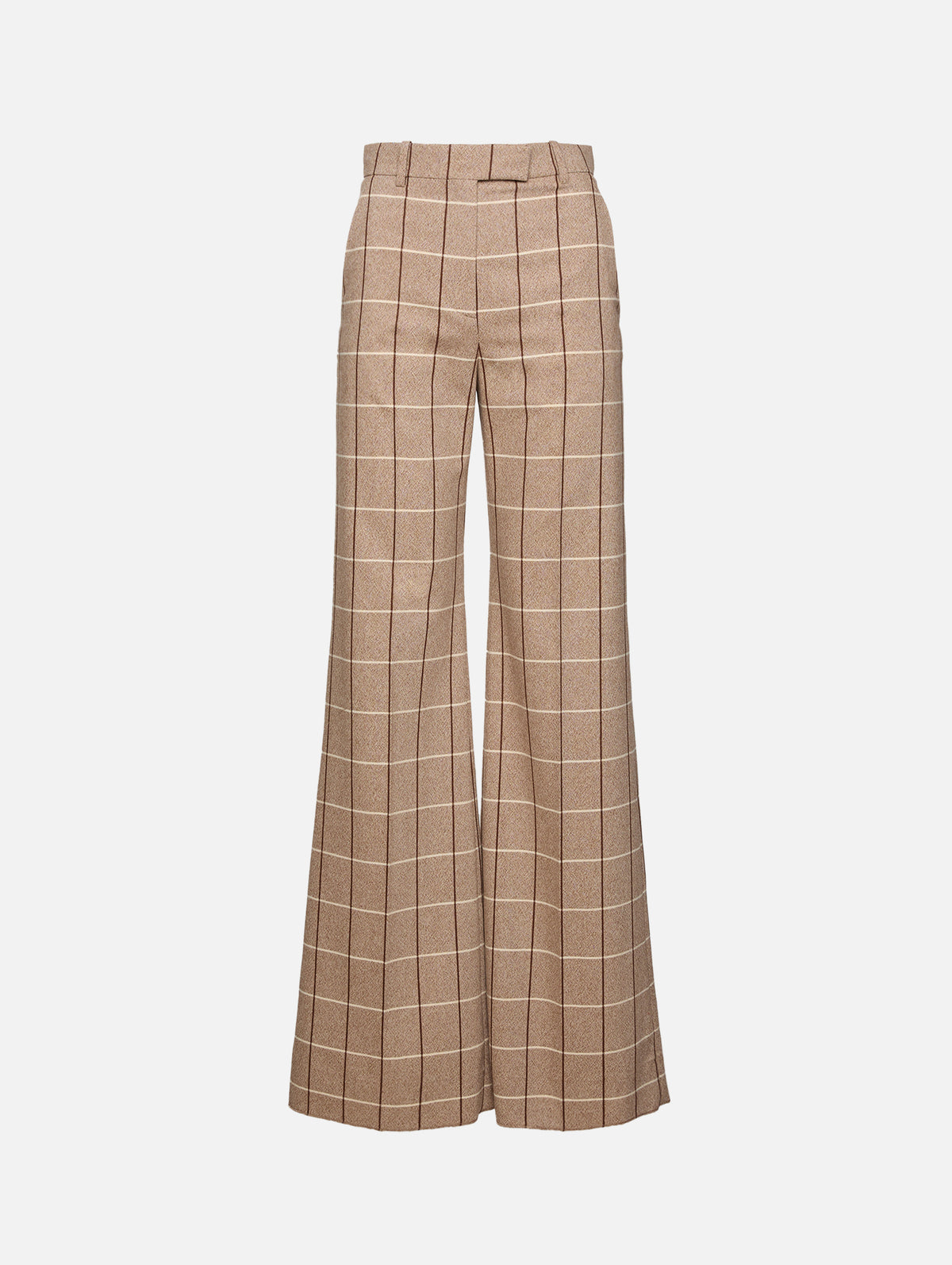 Wide Leg Check Trouser,VALENTINO GARAVANI,BEIGE/MAROON/IVORY,Image 1