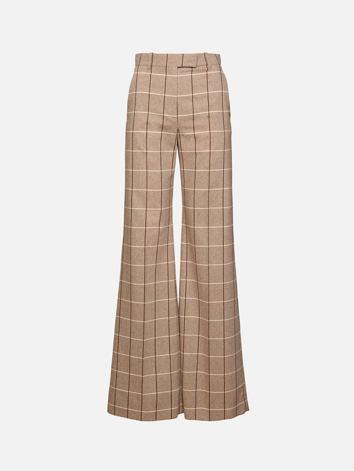 Wide Leg Check Trouser,VALENTINO GARAVANI,BEIGE/MAROON/IVORY,Image 1