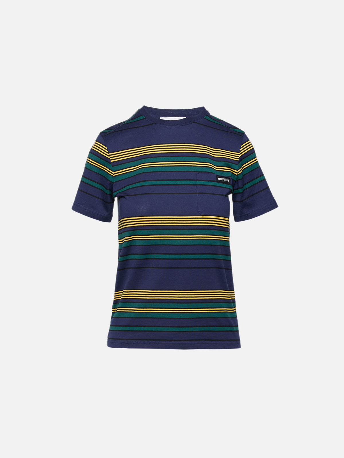 Striped Jersey Tee,MIU MIU,BLUE/GREEN/YELLOW,Image 1
