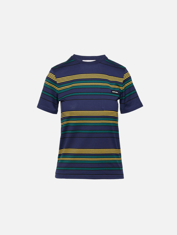 Striped Jersey Tee,MIU MIU,BLUE/GREEN/YELLOW,Image 1