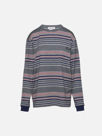 Striped Longsleeve Jersey Tee,MIU MIU,SLATE GRAY/BLUE,Image 1
